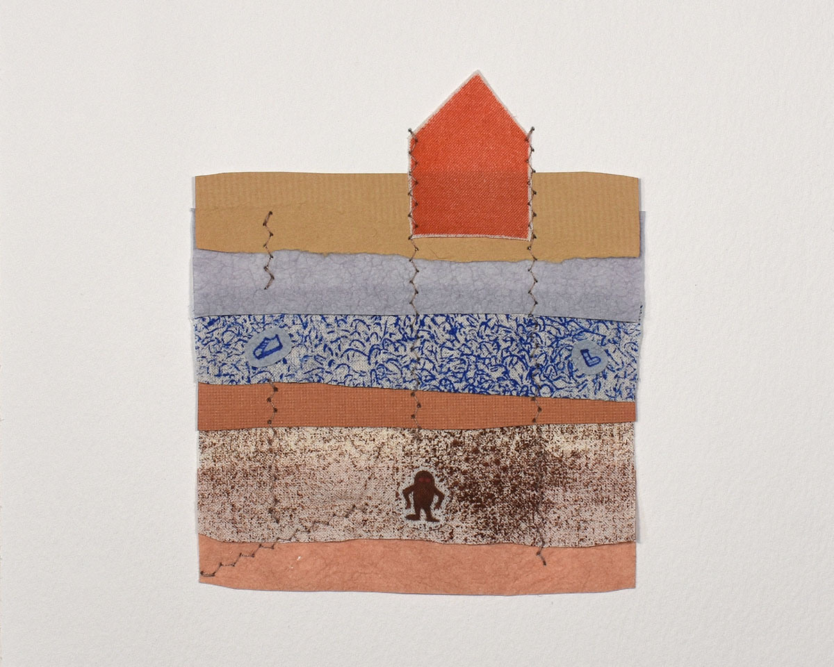 mixed media art with house motif