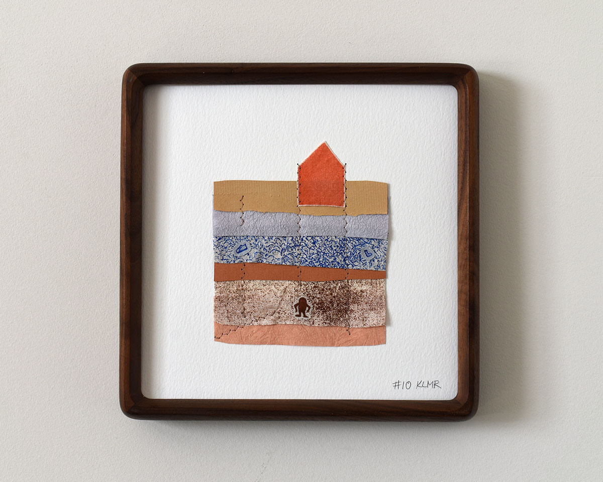 mixed media art with house motif