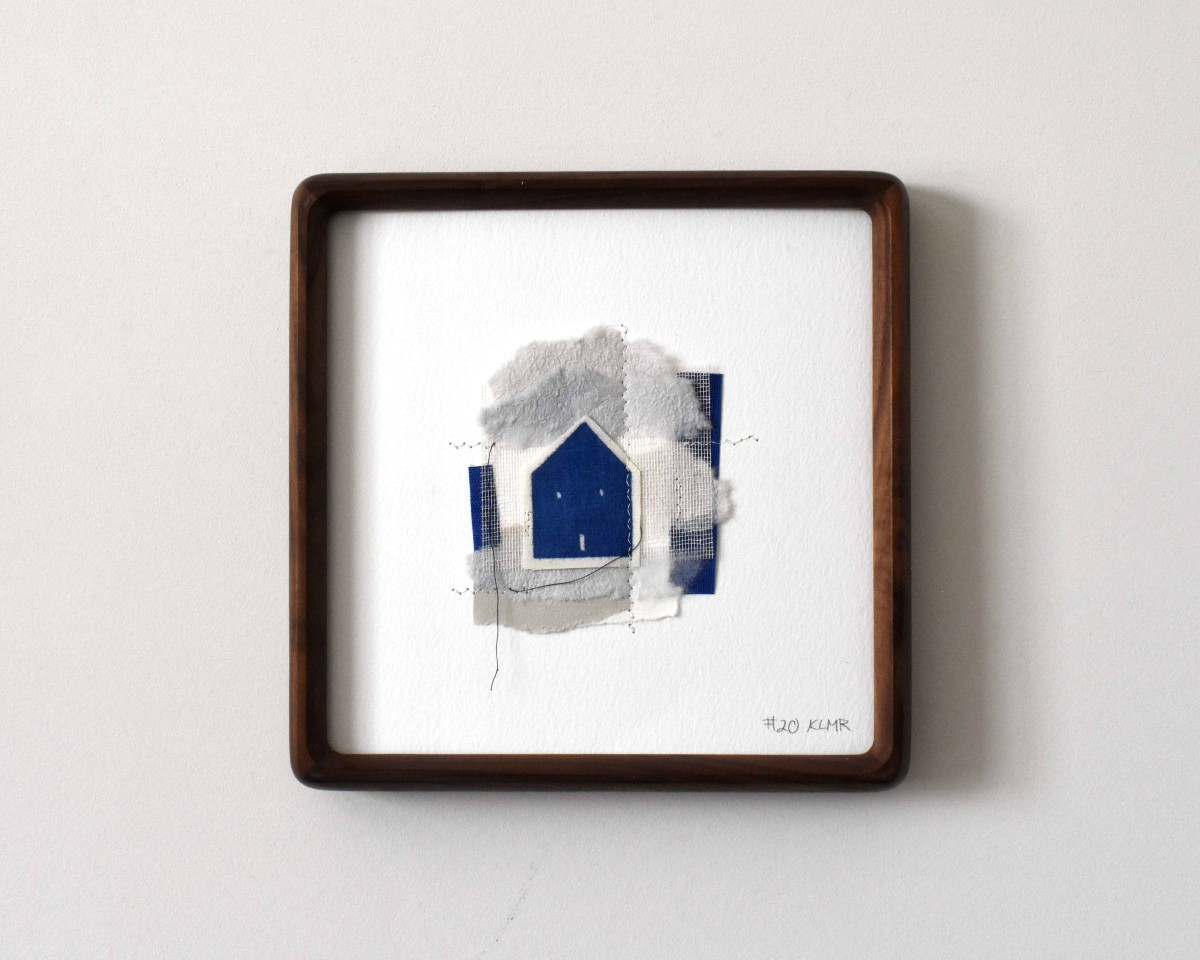mixed media art with house motif